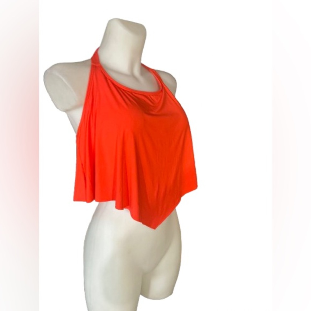 La Vie en Rose Aqua Bright Orange Halter Tankini Swimwear Top Size Medium